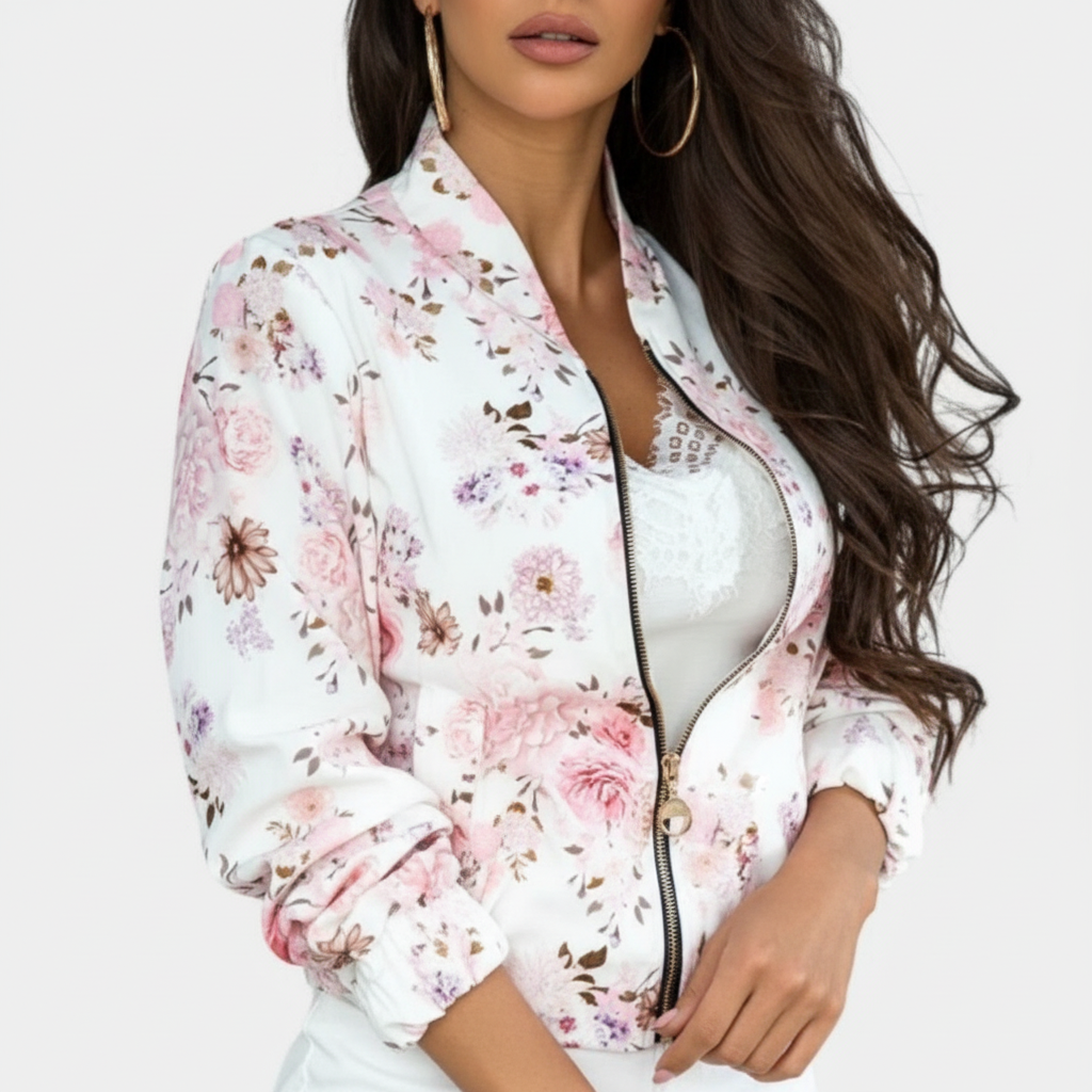 Charlotte | Chaqueta Bomber de Mujer con Cierre de Cremallera y Estampado Floral | Casual
