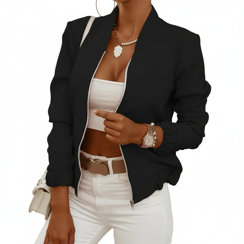 Charlotte | Chaqueta Bomber de Mujer con Cierre de Cremallera y Mangas Fruncidas | Chic