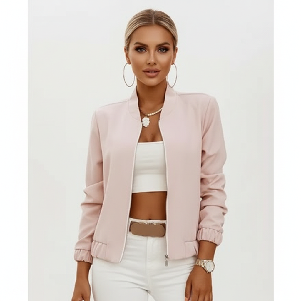 Charlotte | Chaqueta Bomber de Mujer con Cierre de Cremallera y Mangas Fruncidas | Chic