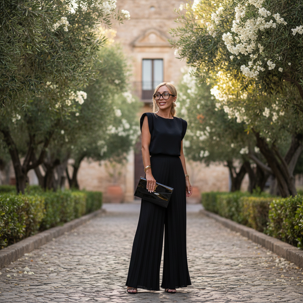Charlotte | Conjunto Formal de Mujer con Top Sin Mangas y Pantalón Plisado | Elegante