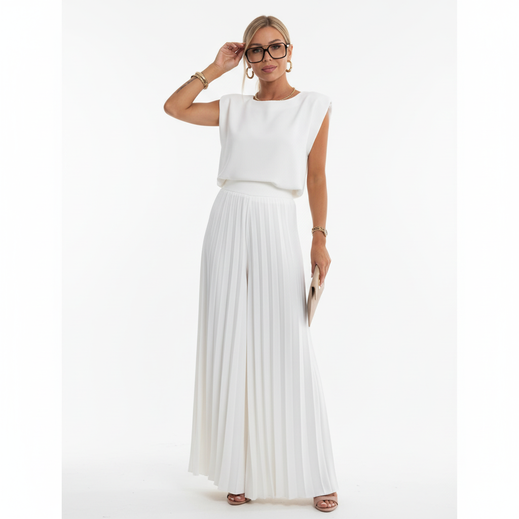Charlotte | Conjunto Formal de Mujer con Top Sin Mangas y Pantalón Plisado | Elegante