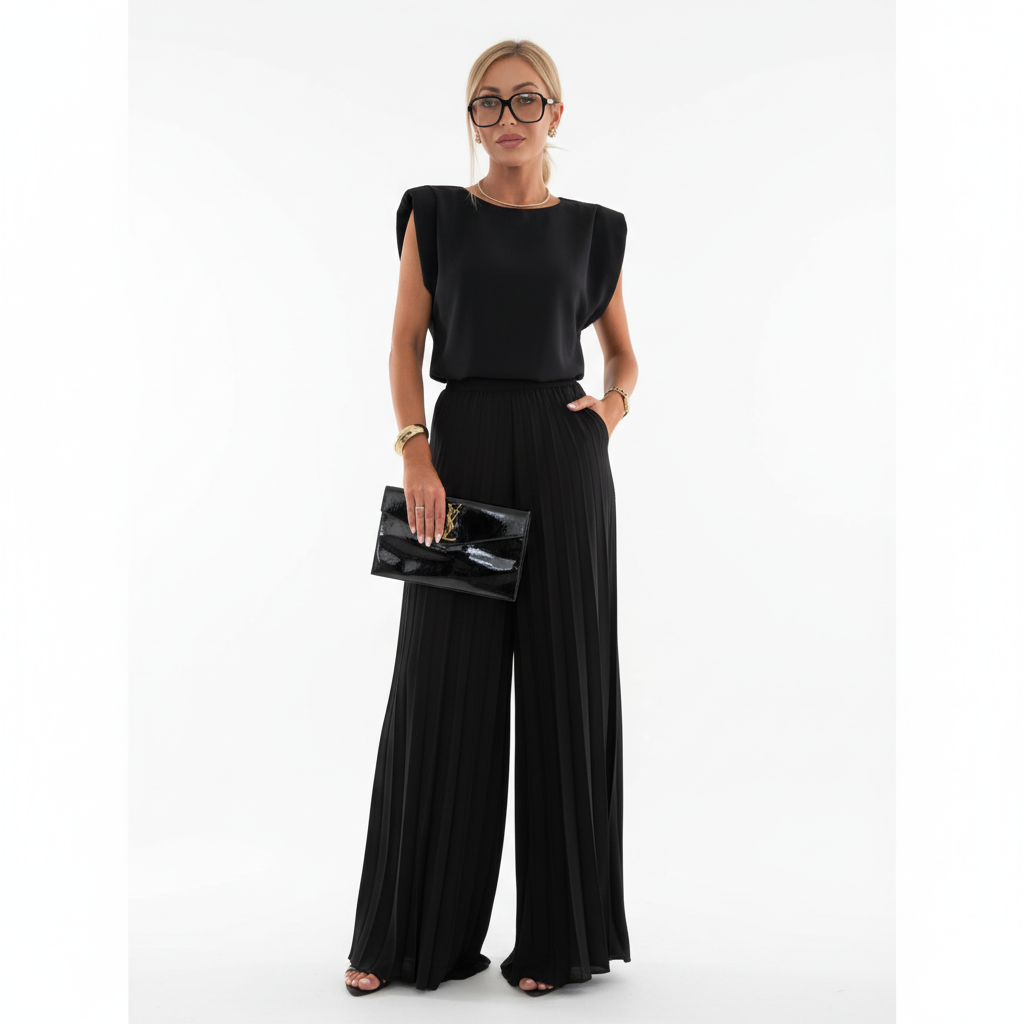 Charlotte | Conjunto Formal de Mujer con Top Sin Mangas y Pantalón Plisado | Elegante