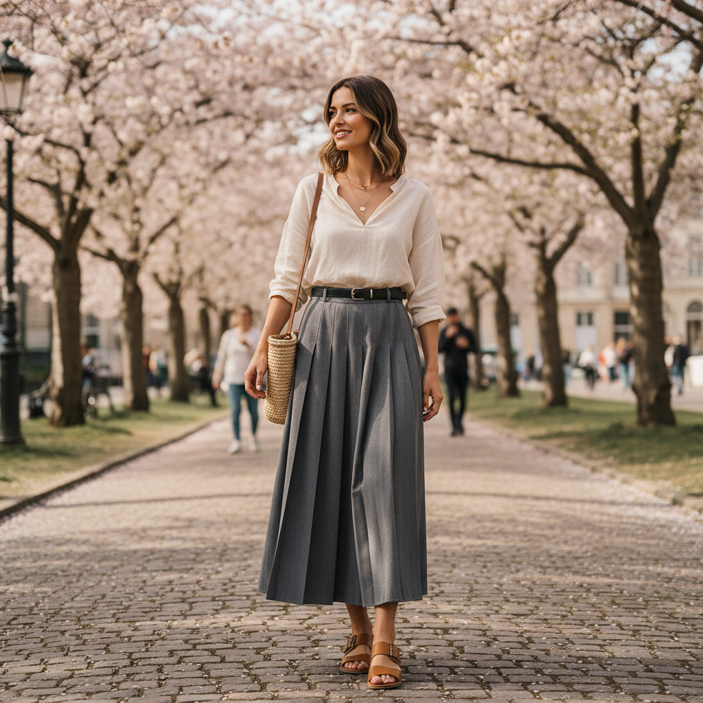 Charlotte | Falda Midi de Mujer con Diseño Plisado y Detalle de Cinturón | Elegante