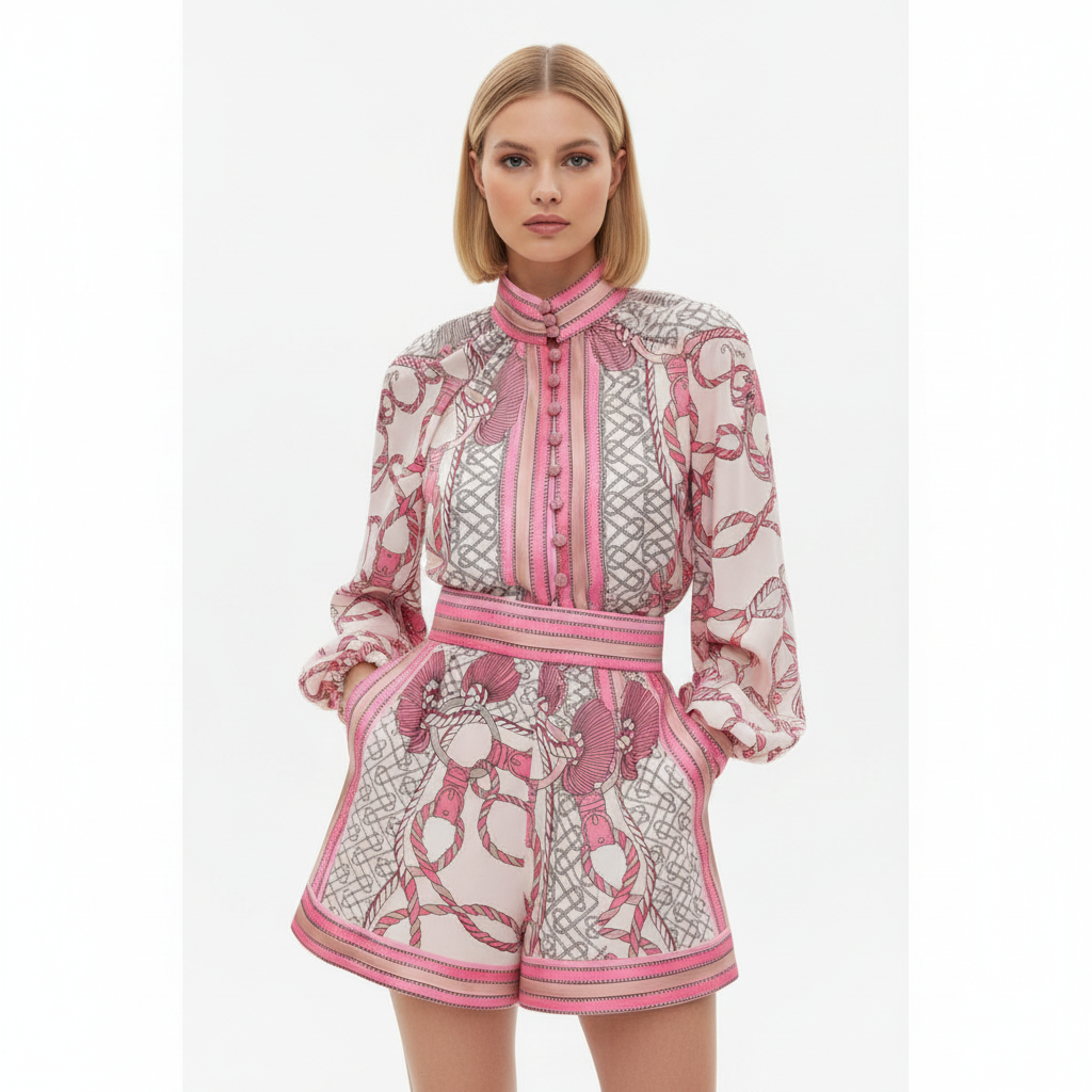 Charlotte | Mono Corto de Mujer con Cuello Alto y Diseño Estampado | Chic