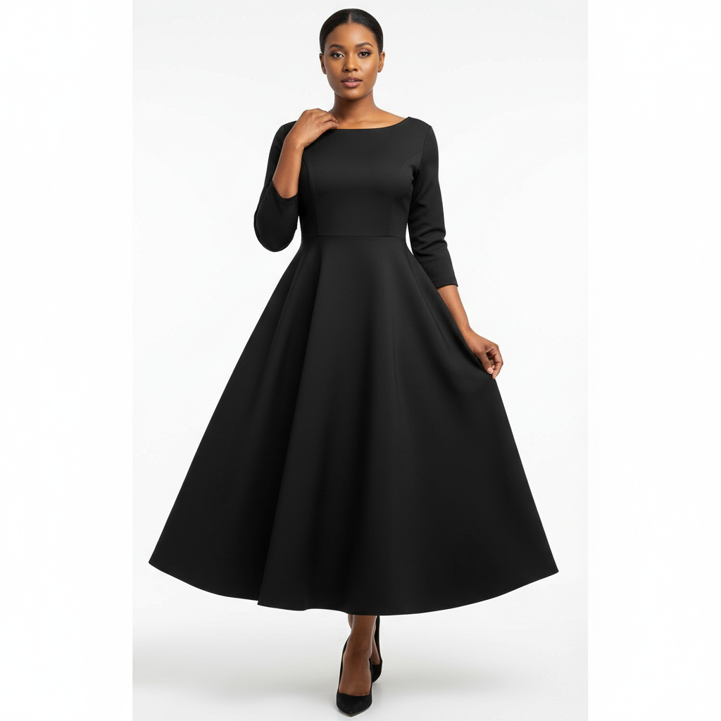 Charlotte | Vestido de Mujer para Invitada de Boda con Escote Barco y Manga Tres Cuartos | Elegante