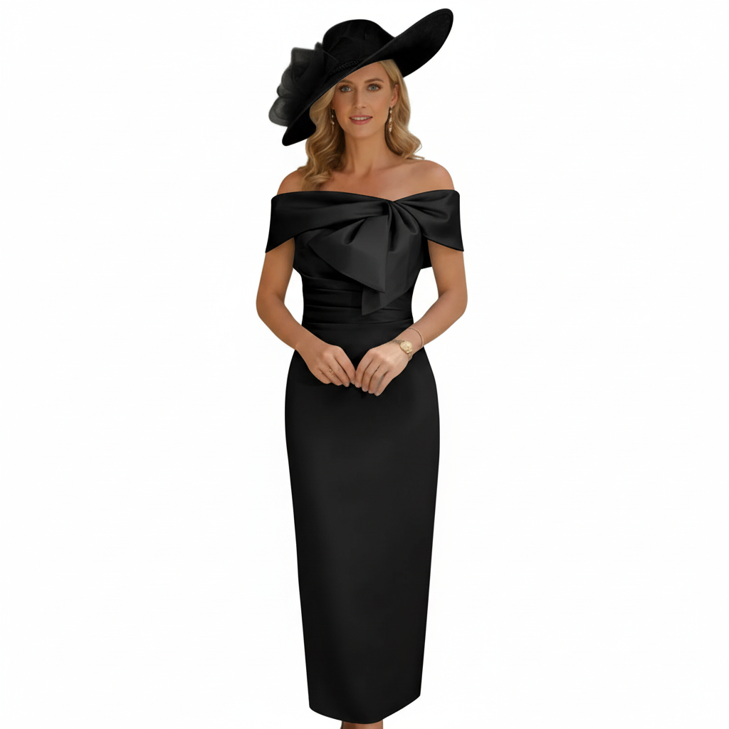 Charlotte | Vestido de Mujer para Invitada de Boda con Escote Descubierto y Detalle de Lazo | Elegante