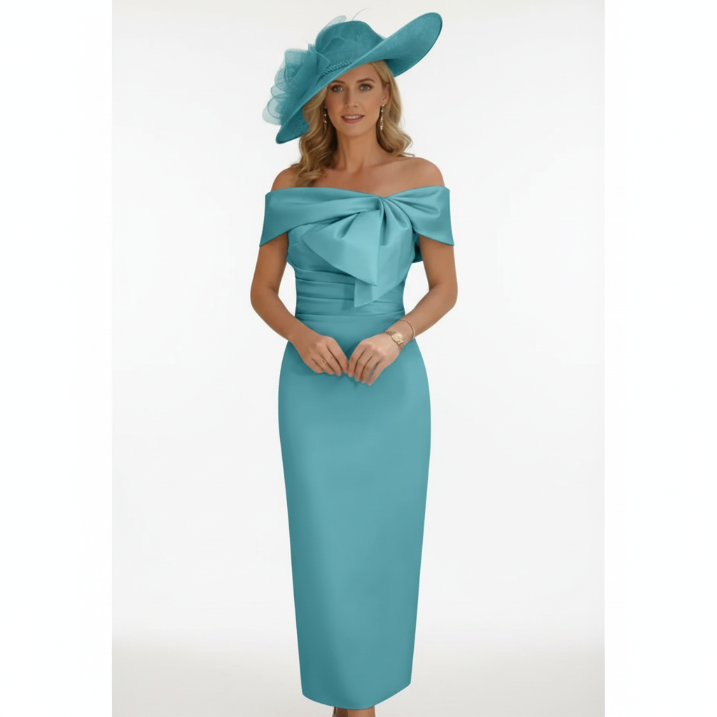 Charlotte | Vestido de Mujer para Invitada de Boda con Escote Descubierto y Detalle de Lazo | Elegante