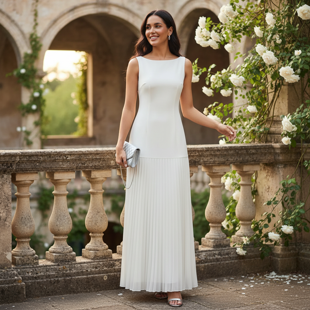 Charlotte | Vestido de Mujer para Invitada de Boda Sin Mangas con Falda Plisada | Elegante