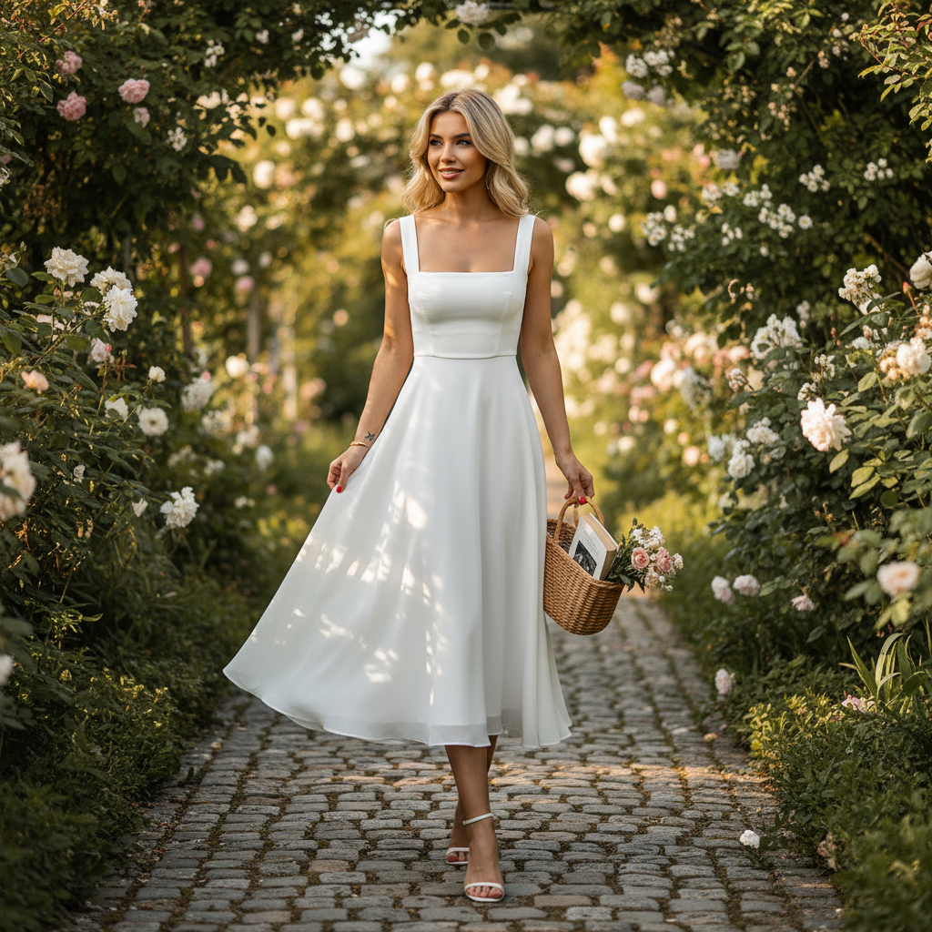 Charlotte | Vestido de Mujer para Invitada de Boda con Escote Cuadrado y Falda Acampanada | Elegante