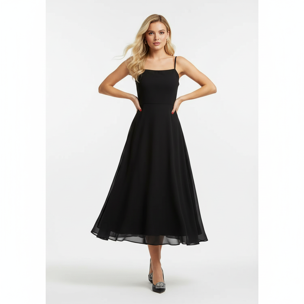 Charlotte | Vestido de Mujer para Invitada de Boda con Escote Cuadrado y Falda Acampanada | Elegante