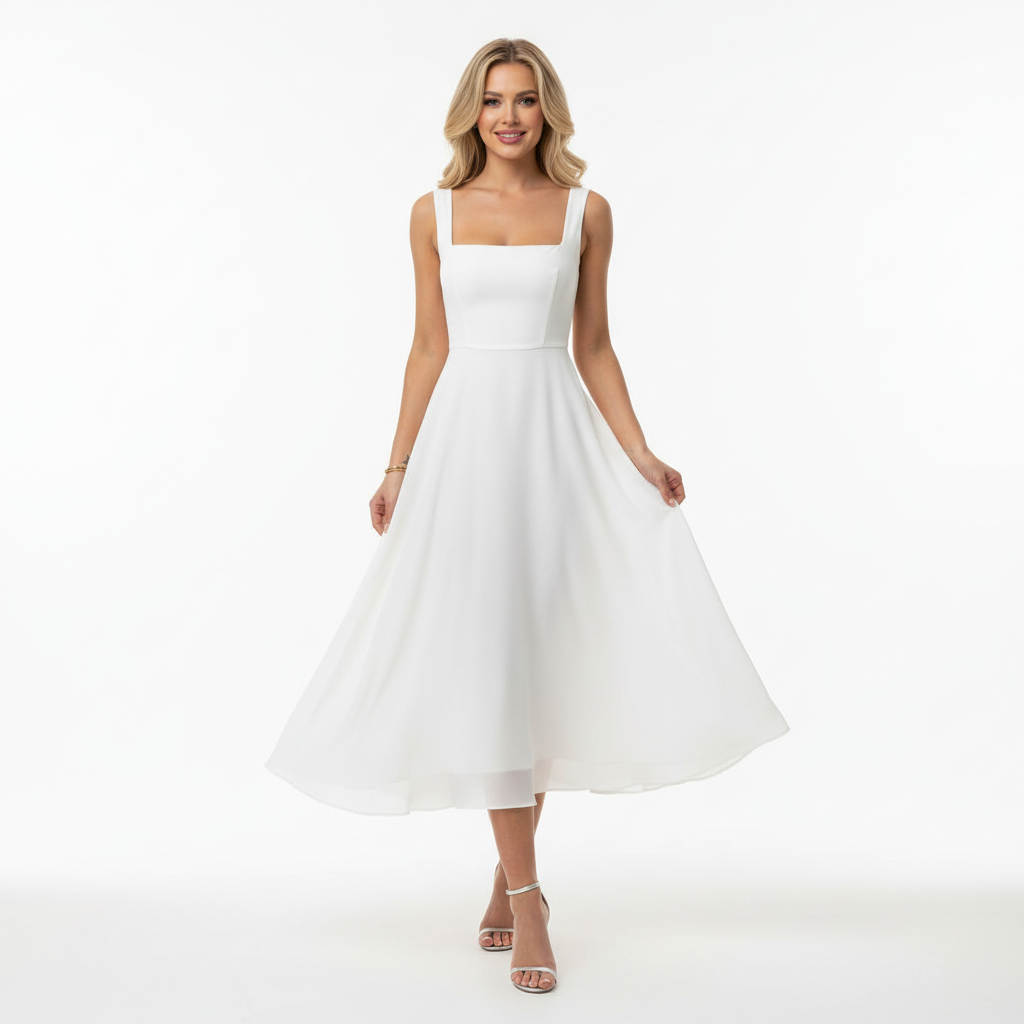 Charlotte | Vestido de Mujer para Invitada de Boda con Escote Cuadrado y Falda Acampanada | Elegante