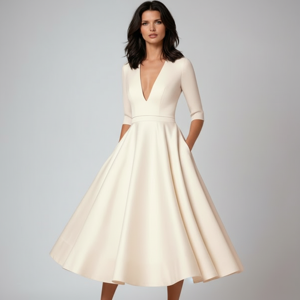 Charlotte | Vestido de Mujer para Invitada de Boda con Escote en V y Manga Corta | Elegante