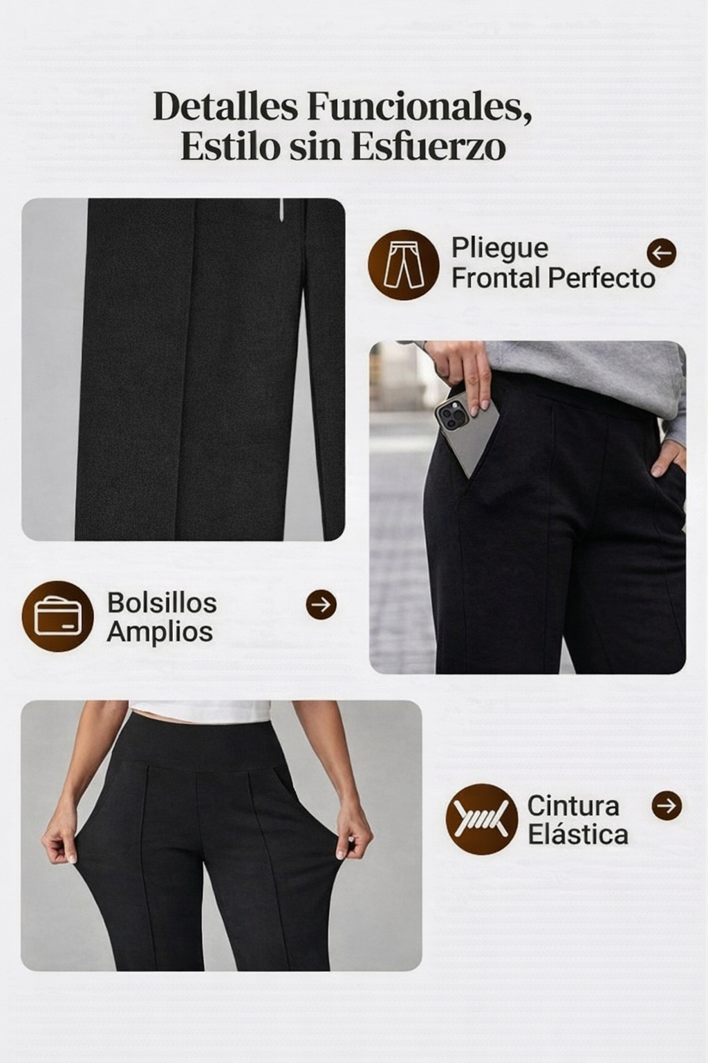 Jeniffer - Pantalones casuales de pierna ancha y talle alto para mujer