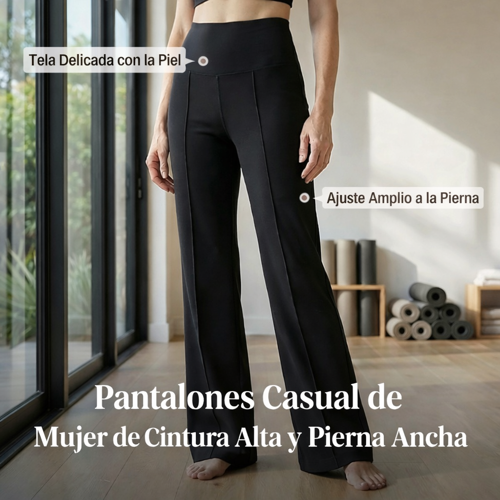 Jeniffer - Pantalones casuales de pierna ancha y talle alto para mujer