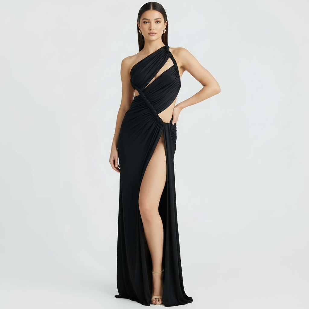 Elara | Vestido Maxi Ceñido de Mujer con Abertura Delantera y Escote Corazón