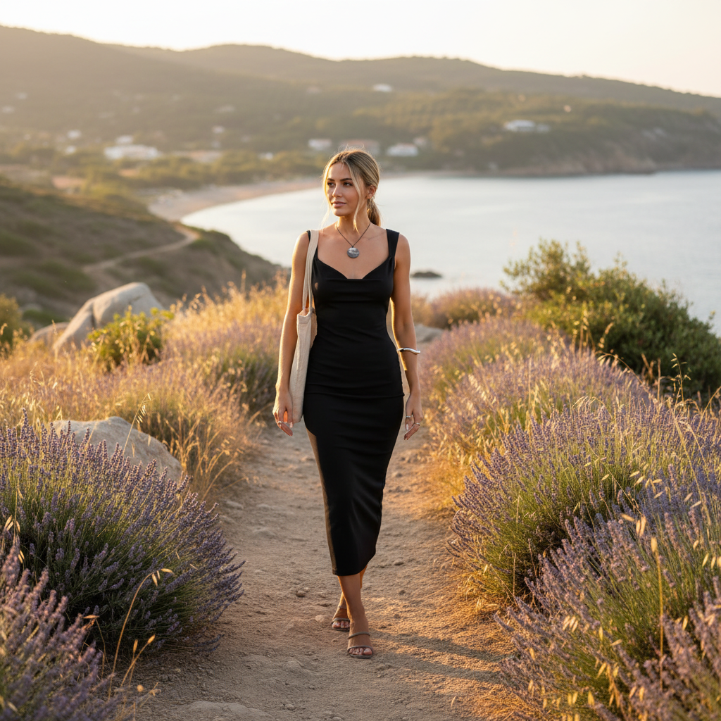 Elara | Vestido Maxi Formal de Mujer con Escote en V Cruzado y Estampado Elegante