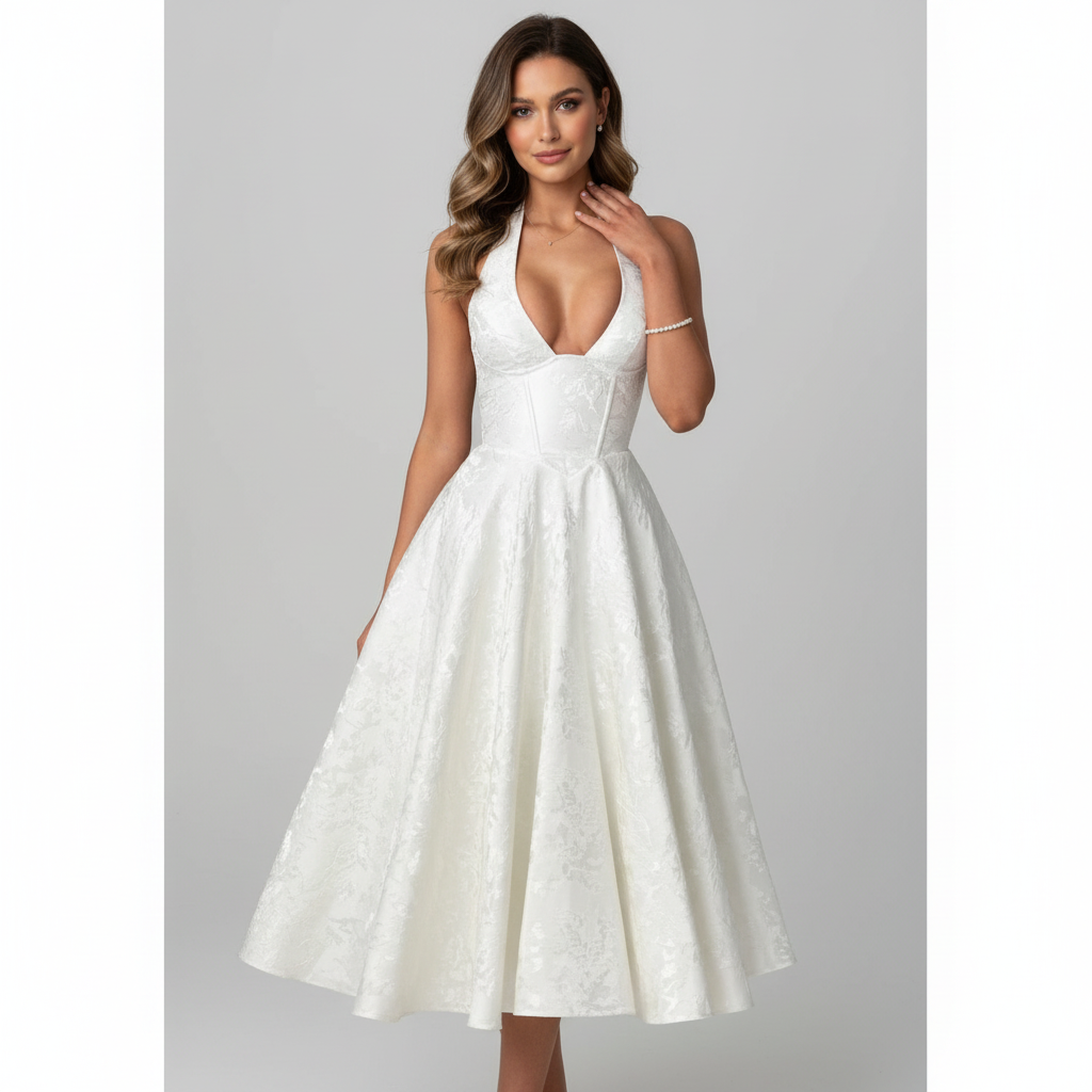 Elowen | Vestido Maxi de Mujer para Invitada de Boda con Falda Plisada y Escote en V Profundo