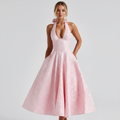 Elowen | Vestido Maxi de Mujer para Invitada de Boda con Falda Plisada y Escote en V Profundo