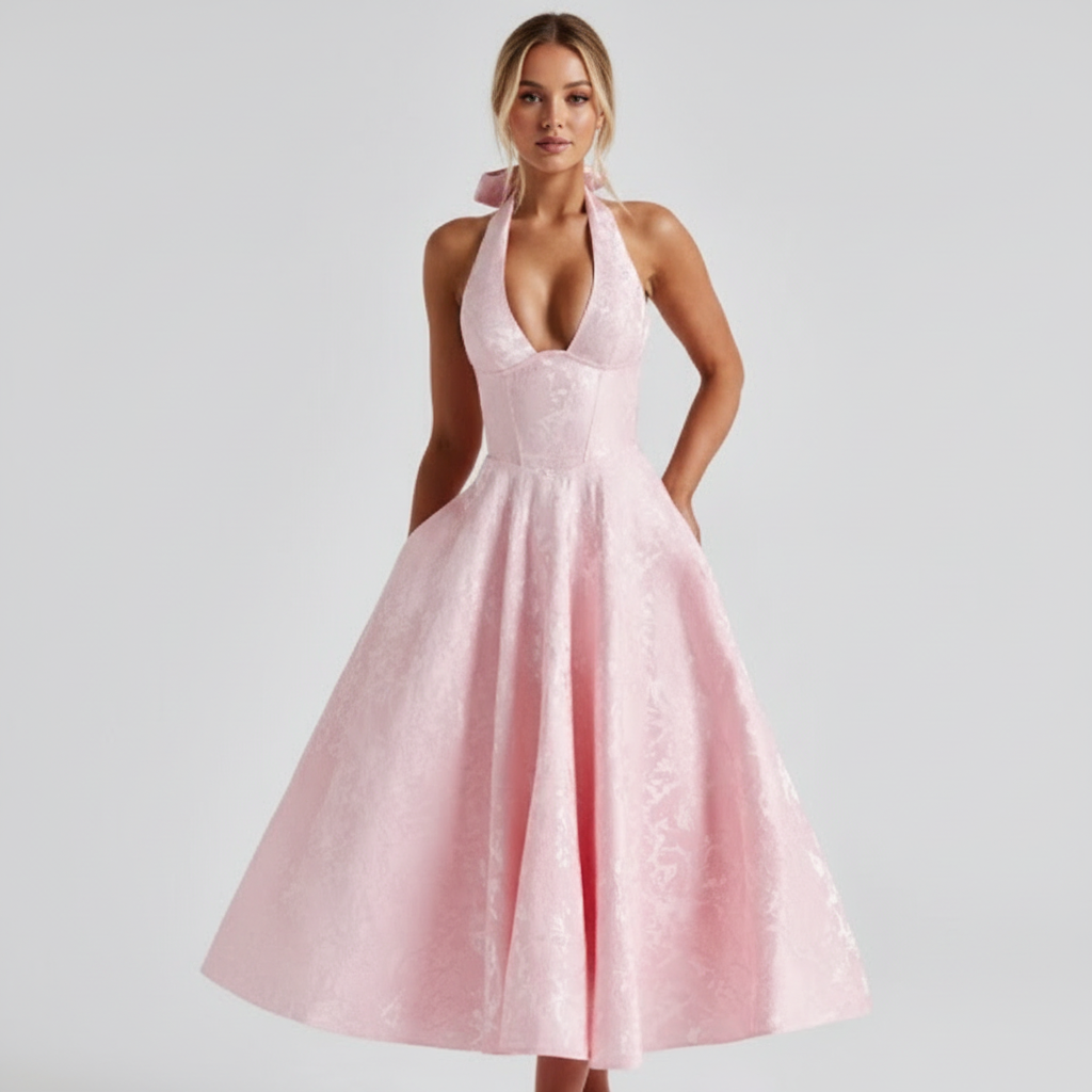 Elowen | Vestido Maxi de Mujer para Invitada de Boda con Falda Plisada y Escote en V Profundo