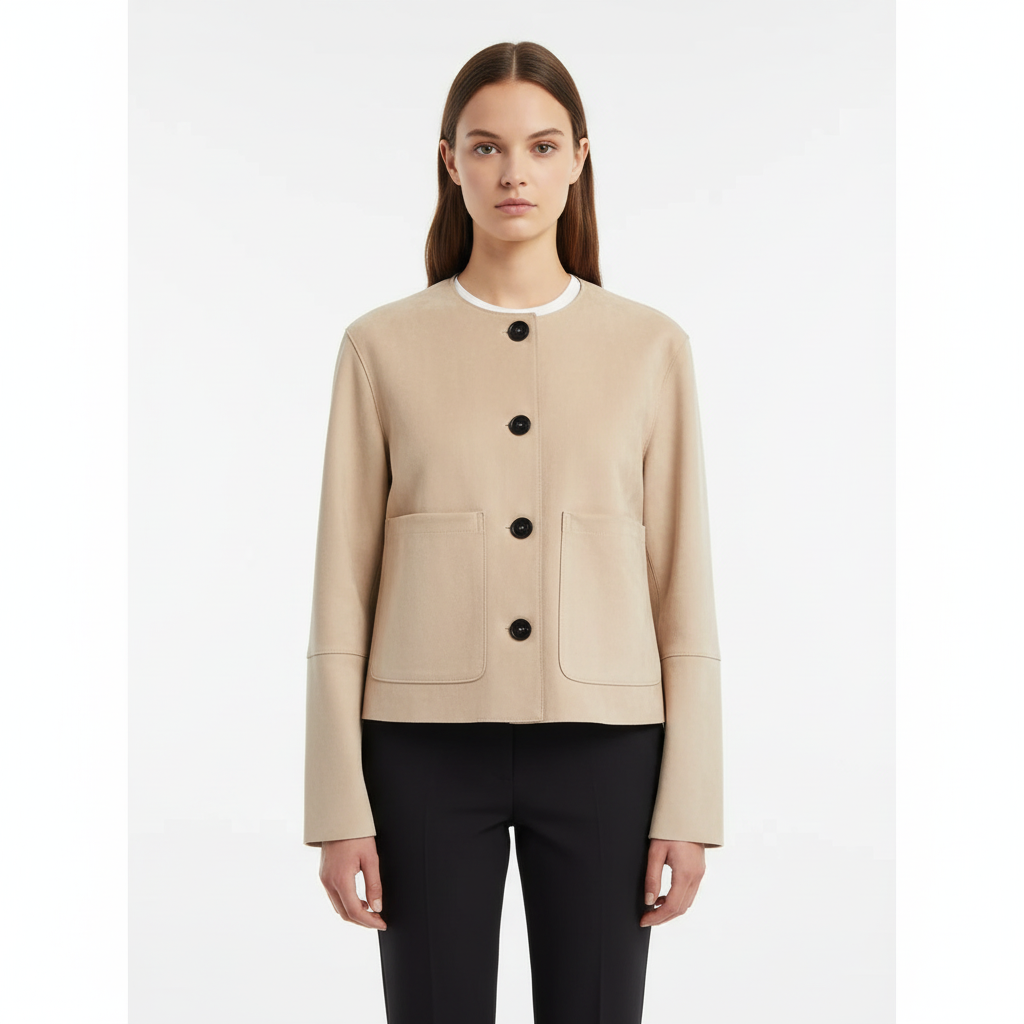 Emma | Chaqueta Bomber de Mujer con Botones Delanteros y Bolsillos de Parche | Minimalista