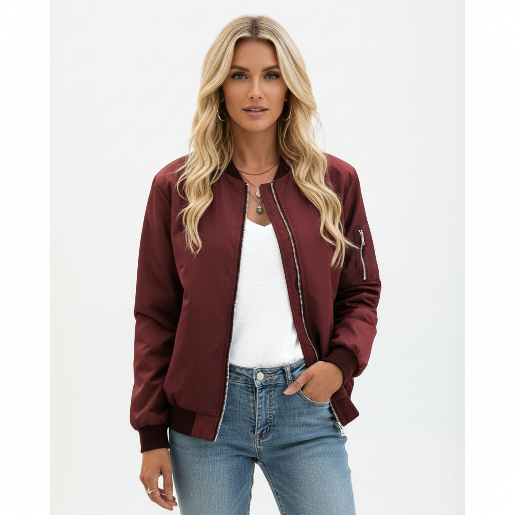 Emma | Chaqueta Bomber de Mujer con Cierre de Cremallera y Bolsillo en la Manga | Casual