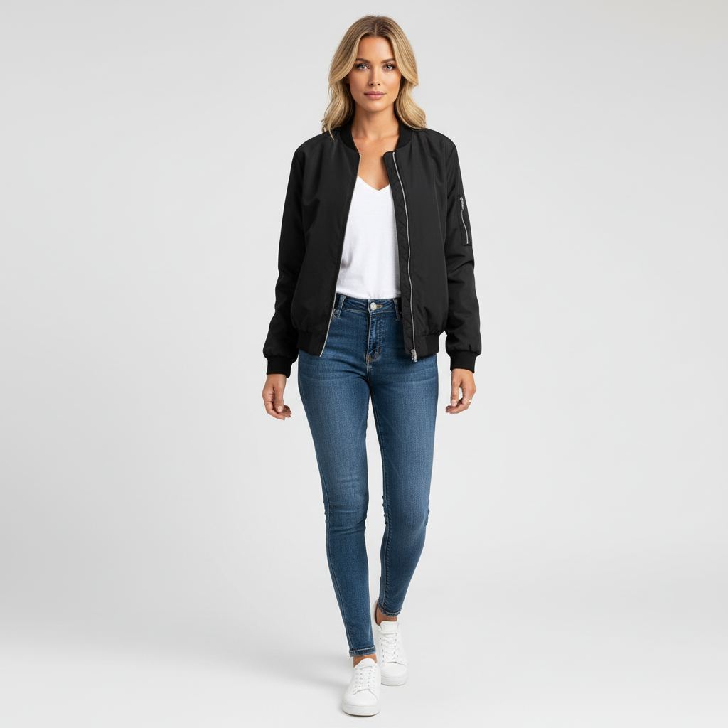 Emma | Chaqueta Bomber de Mujer con Cierre de Cremallera y Bolsillo en la Manga | Casual