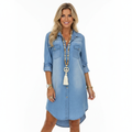 Emma | Vestido Camisero Vaquero de Mujer con Manga Larga y Cierre de Botones | Casual