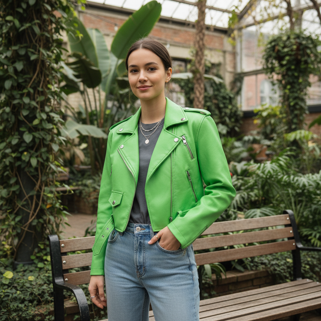 Emma | Chaqueta de Cuero de Mujer con Cremallera Asimétrica y Bolsillos de Cremallera | Motera