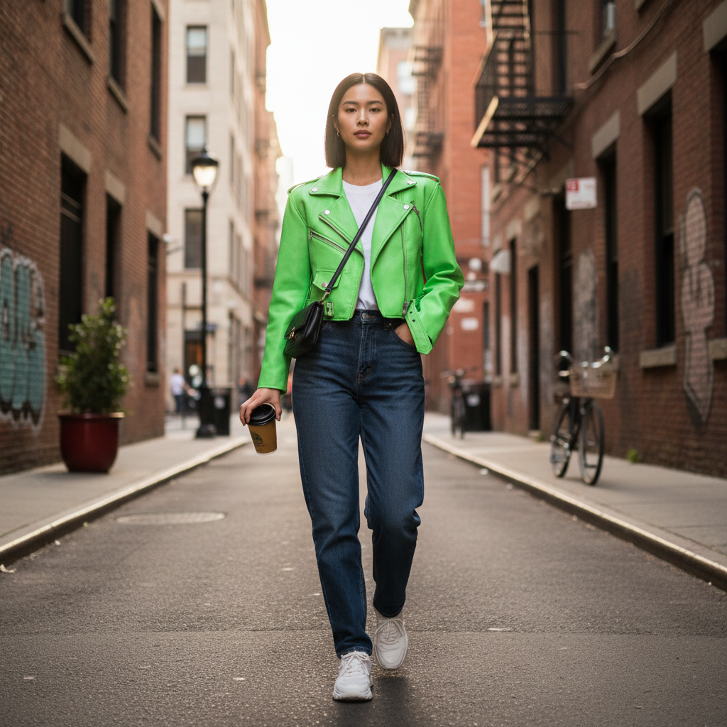 Emma | Chaqueta de Cuero de Mujer con Cremallera Asimétrica y Bolsillos de Cremallera | Motera