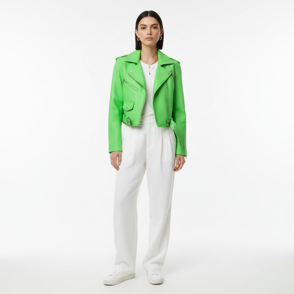 Emma | Chaqueta de Cuero de Mujer con Cremallera Asimétrica y Bolsillos de Cremallera | Motera