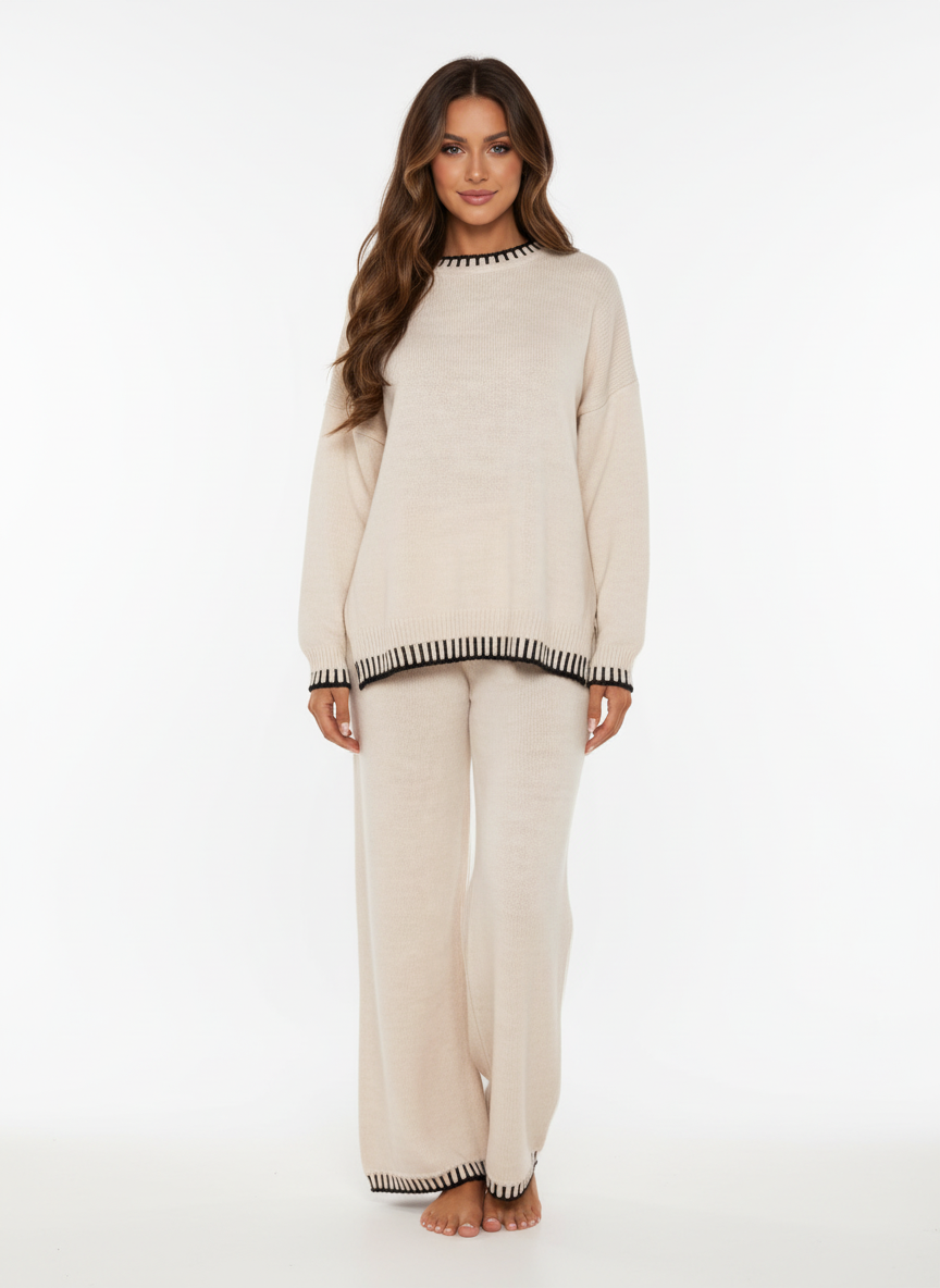 Emma | Conjunto de Ropa de Estar por Casa de Mujer con Manga Larga y Pantalón Acampanado | Casual