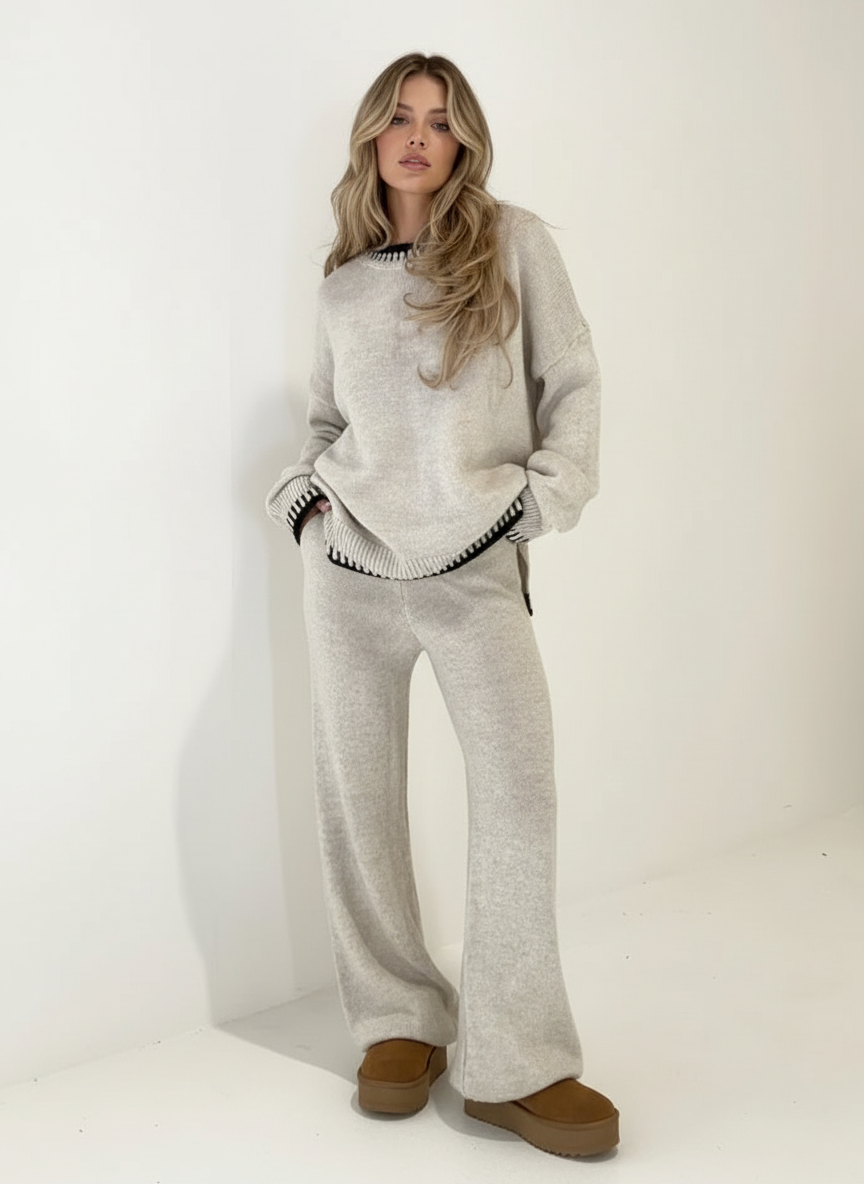 Emma | Conjunto de Ropa de Estar por Casa de Mujer con Manga Larga y Pantalón Acampanado | Casual