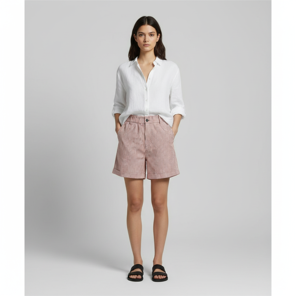Emma | Short de Mujer con Frente Plisado y Cierre de Botones | Casual