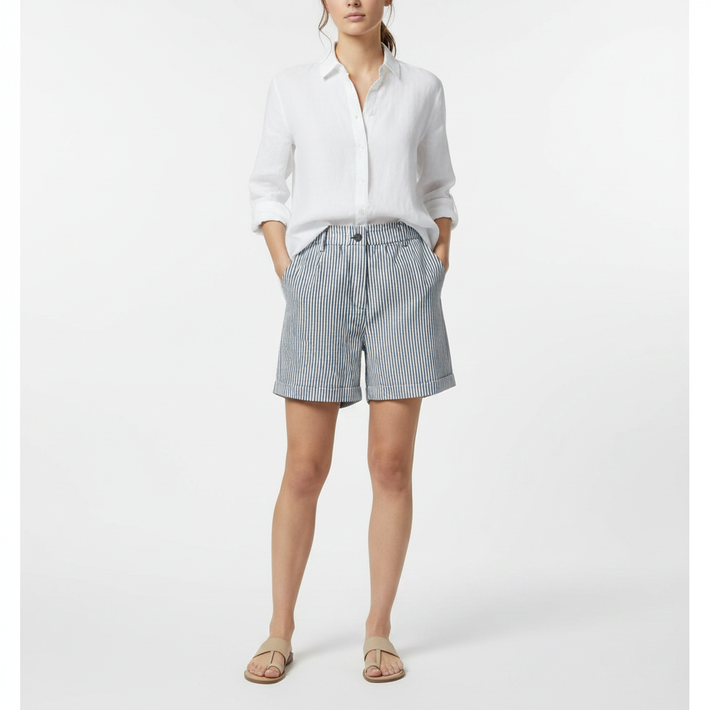 Emma | Short de Mujer con Frente Plisado y Cierre de Botones | Casual
