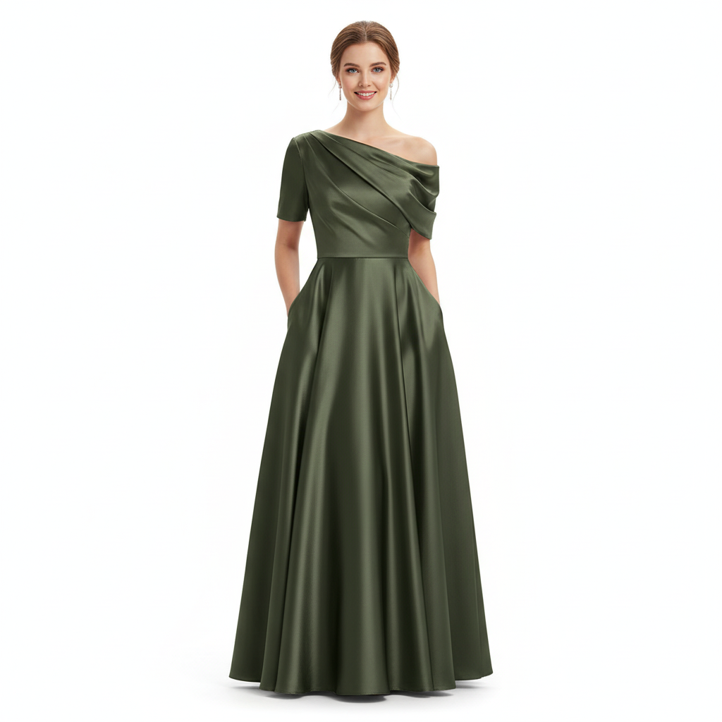 Emma | Vestido de Mujer para Invitada de Boda con Escote Asimétrico y Detalle Drapeado | Elegante