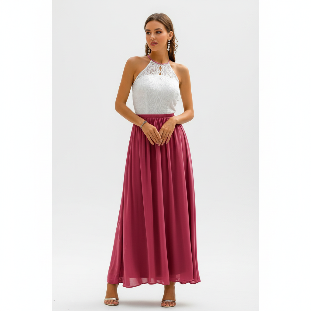Emma | Vestido de Mujer para Invitada de Boda con Escote Halter y Falda Plisada | Elegante