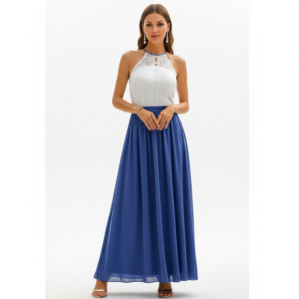 Emma | Vestido de Mujer para Invitada de Boda con Escote Halter y Falda Plisada | Elegante