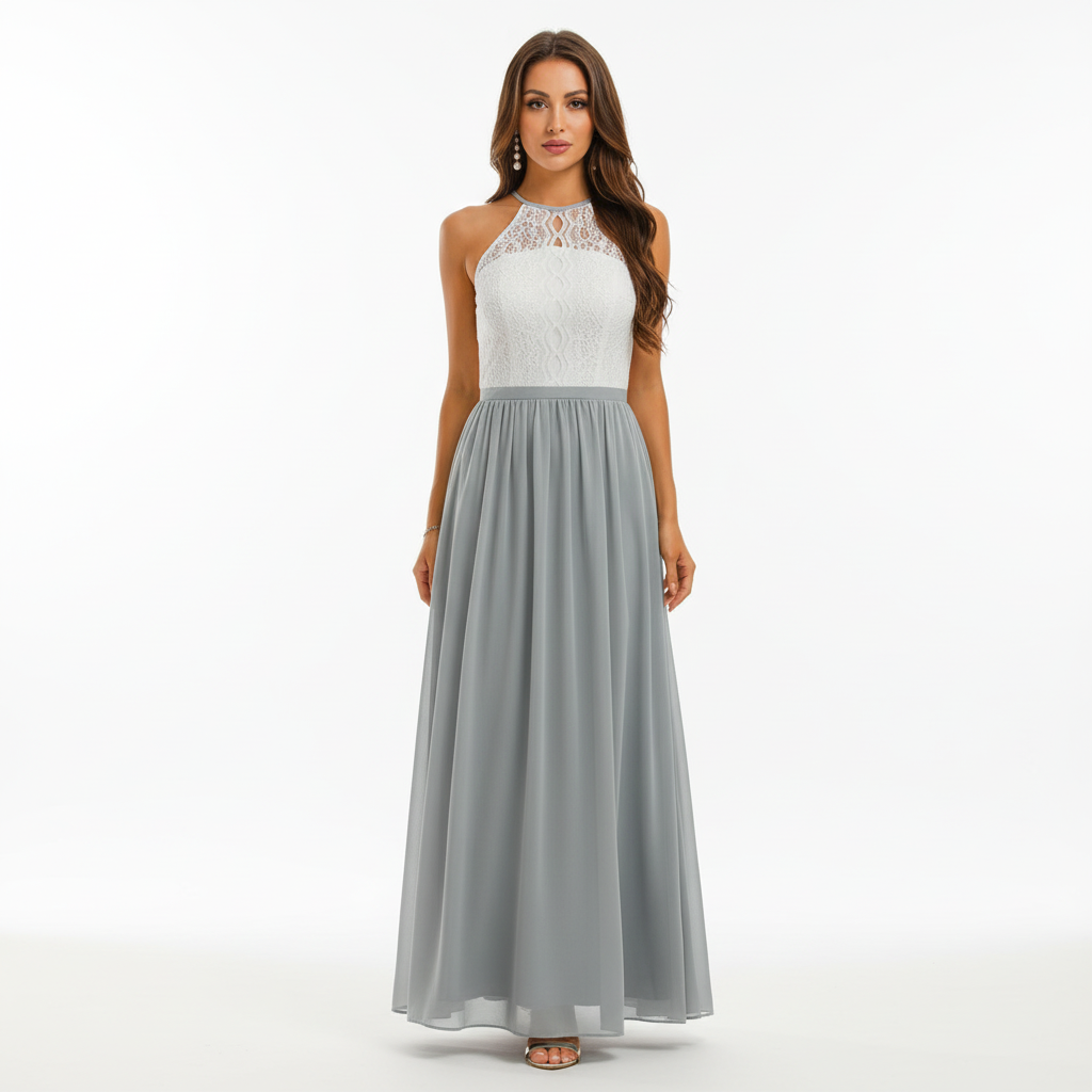 Emma | Vestido de Mujer para Invitada de Boda con Escote Halter y Falda Plisada | Elegante