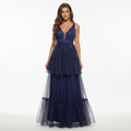 Emma | Vestido Maxi de Mujer para Invitada de Boda con Escote en V y Falda Plisada por Capas | Elegante