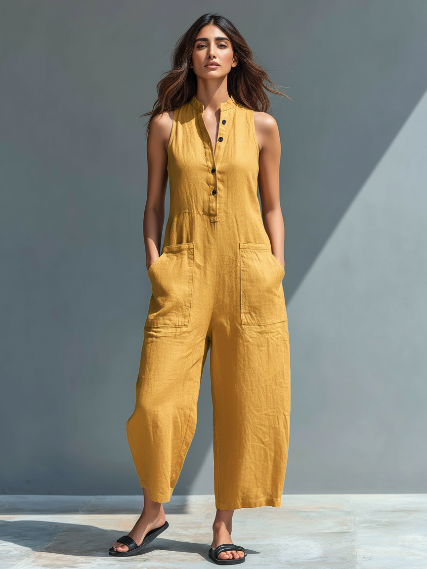 Estefania | Mono Minimalista para Mujer sin Mangas con Cuello Alto y Botones