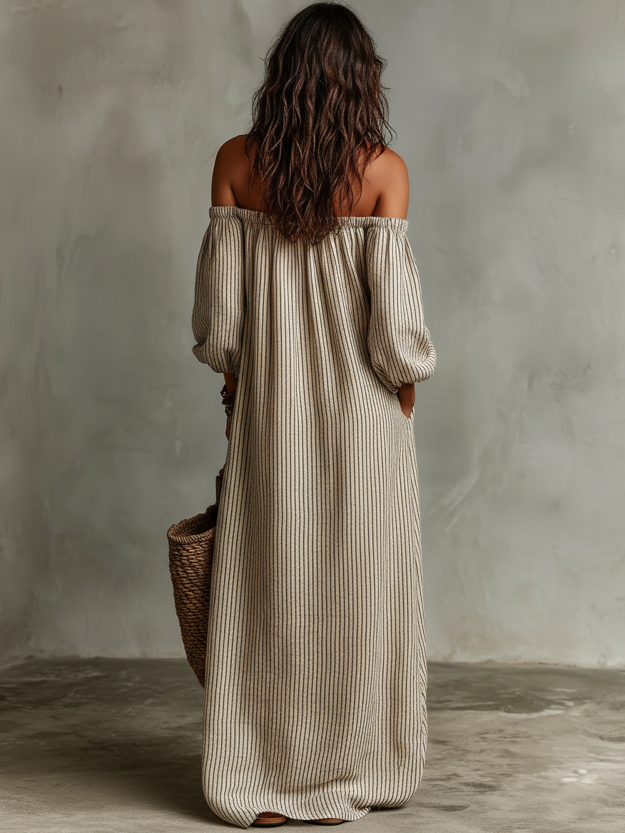 Laluna | Vestido Maxi de Vacaciones para Mujer con Escote de Hombros Descubiertos y Manga Larga
