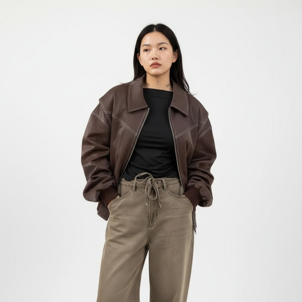 Harper | Chaqueta Bomber de Mujer con Cierre de Cremallera y Cuello Oversize | Casual