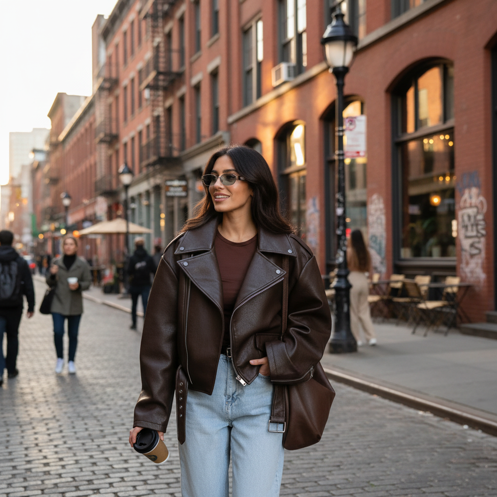 Harper | Chaqueta de Piel de Mujer con Cremallera Asimétrica y Detalle de Cinturón | Motera