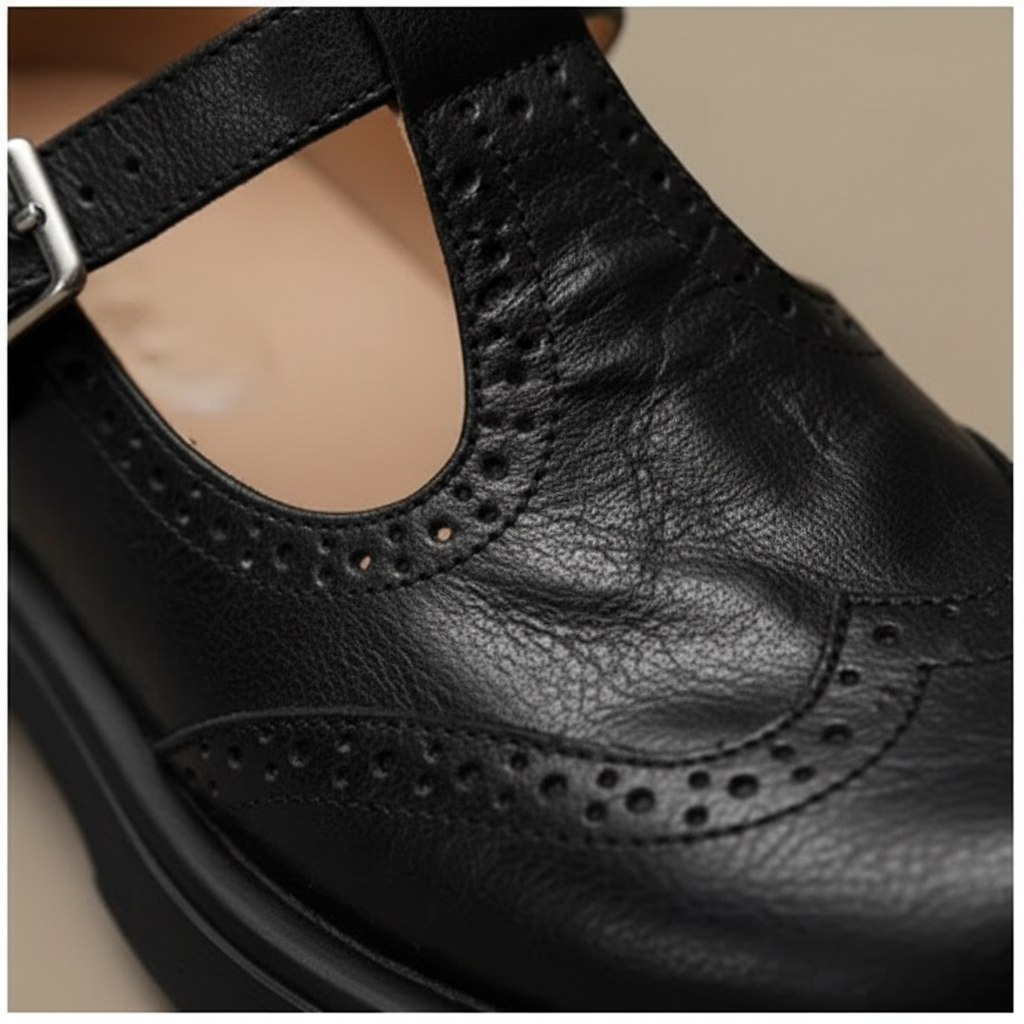 Harper | Zapatos de Piel de Mujer con Tira en T, Hebilla y Detalle Trenzado | Vintage