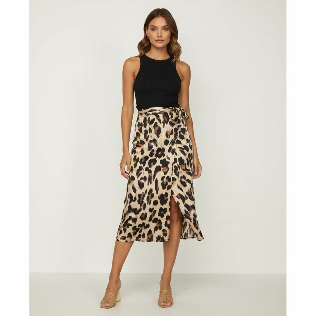 Harper | Falda Midi de Mujer con Efecto Cruzado Drapeado y Bajo Asimétrico | Chic
