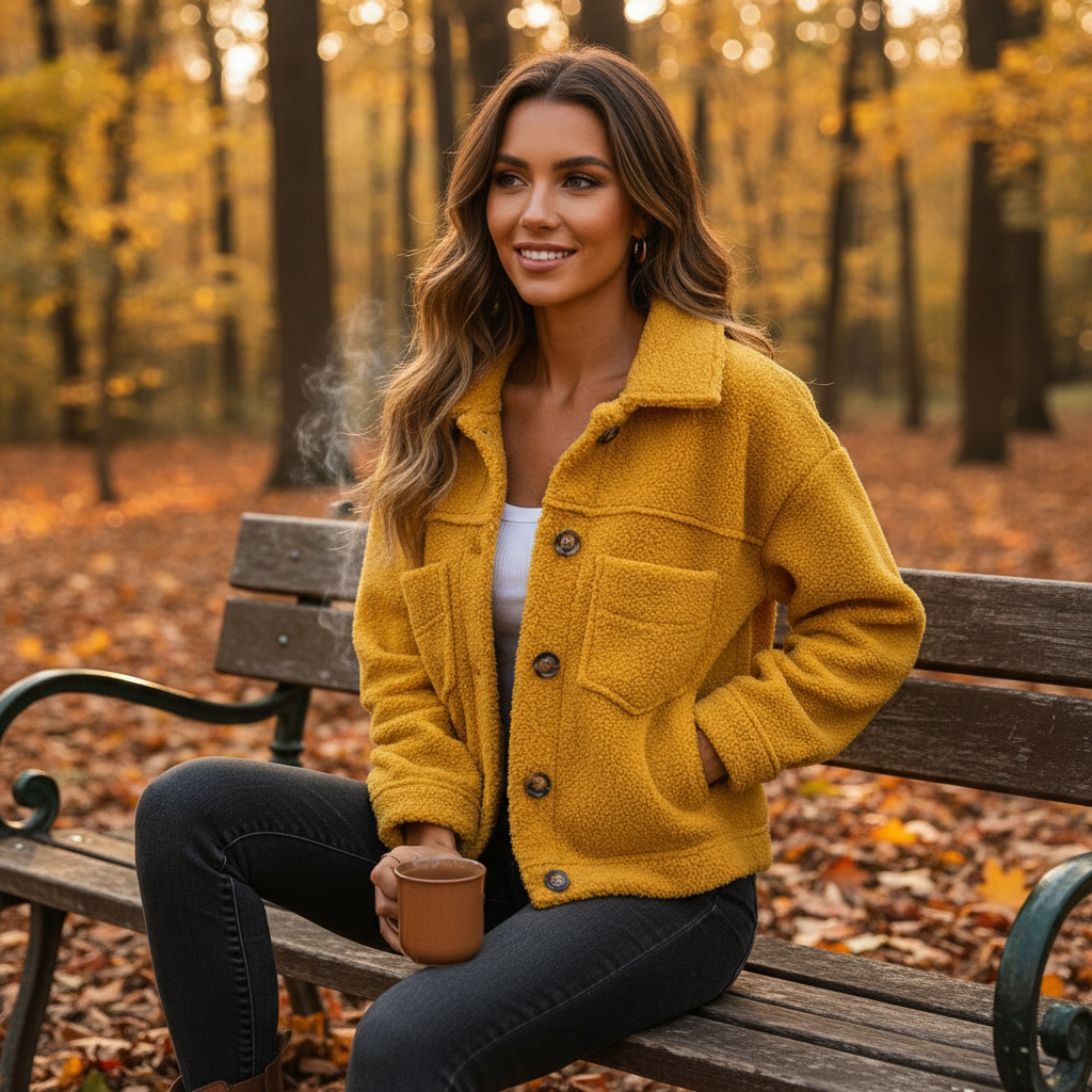 Harper | Chaqueta Sherpa de Mujer con Botonadura Delantera y Bolsillos en el Pecho | Casual