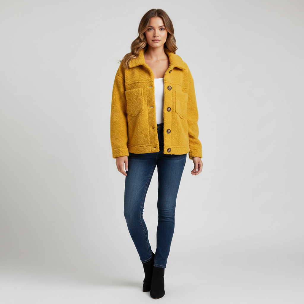 Harper | Chaqueta Sherpa de Mujer con Botonadura Delantera y Bolsillos en el Pecho | Casual