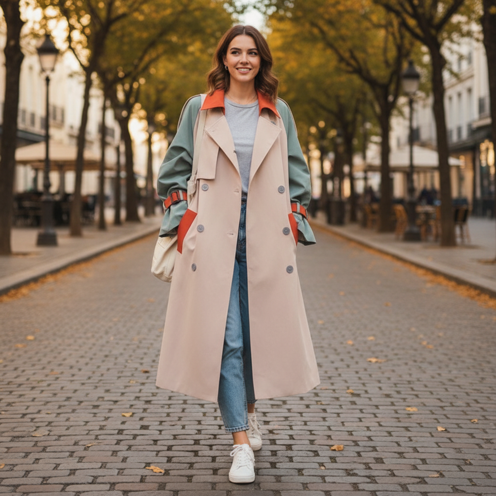 Harper | Abrigo Trench de Mujer con Paneles a Contraste y Cierre de Botones | Moderno