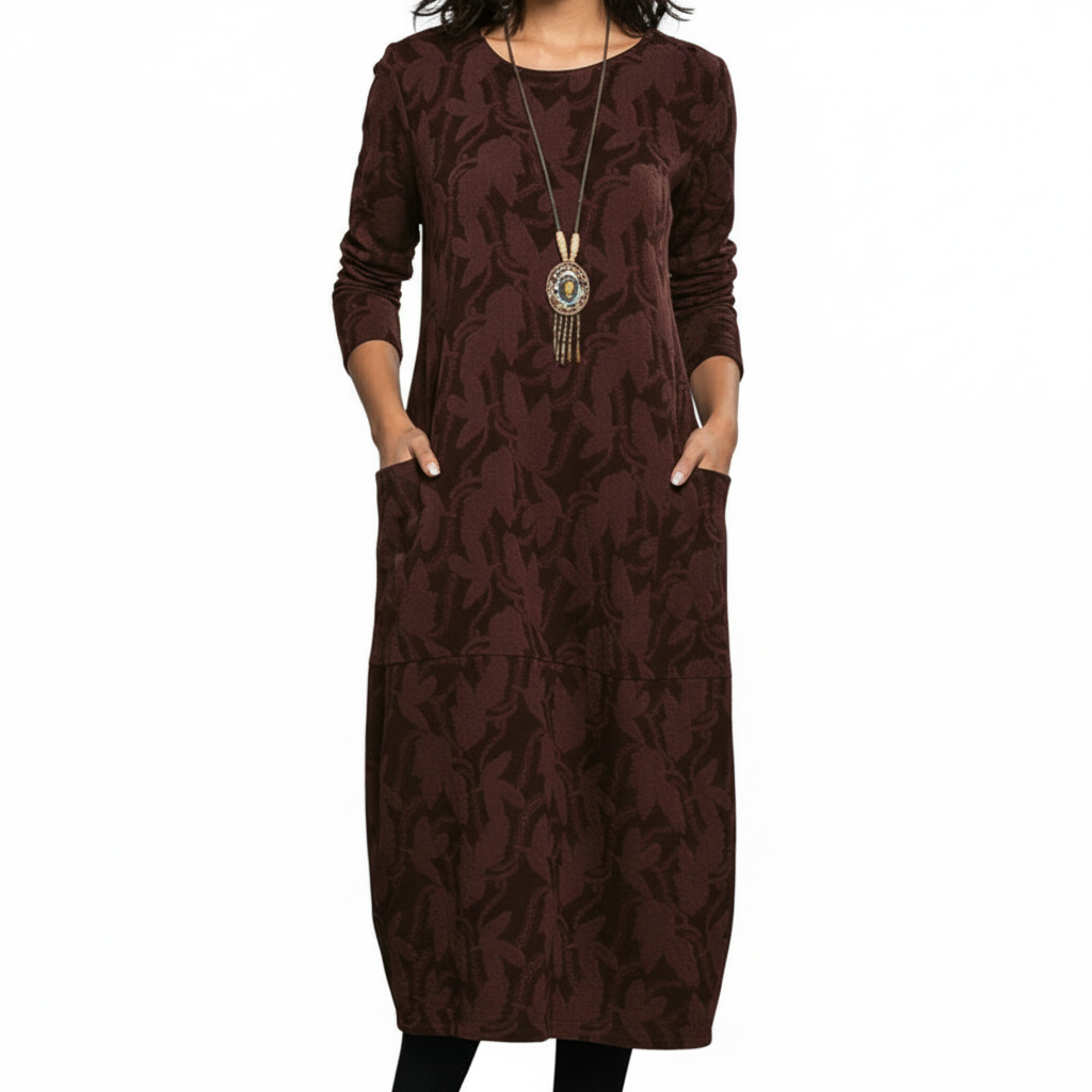 Harper | Vestido Midi de Mujer Casual con Mangas Largas y Bolsillos Laterales