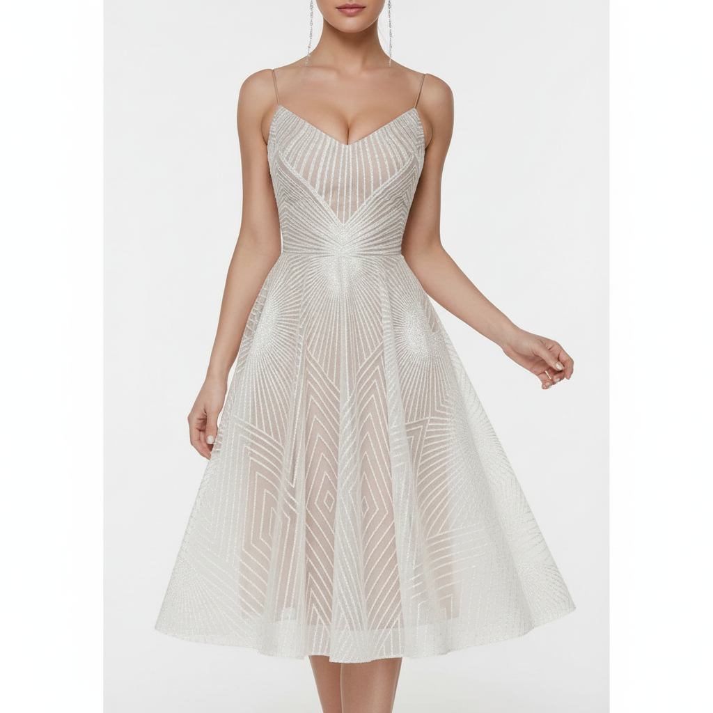 Liora | Vestido Midi de Cóctel de Mujer con Mangas de Volante y Escote en V